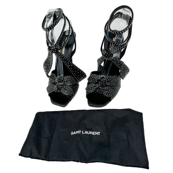 Saint Laurent KiKi 100 Micro Studded High Heel Ankle Wrap Sandals size 38.5 US8 - Picture 2 of 15
